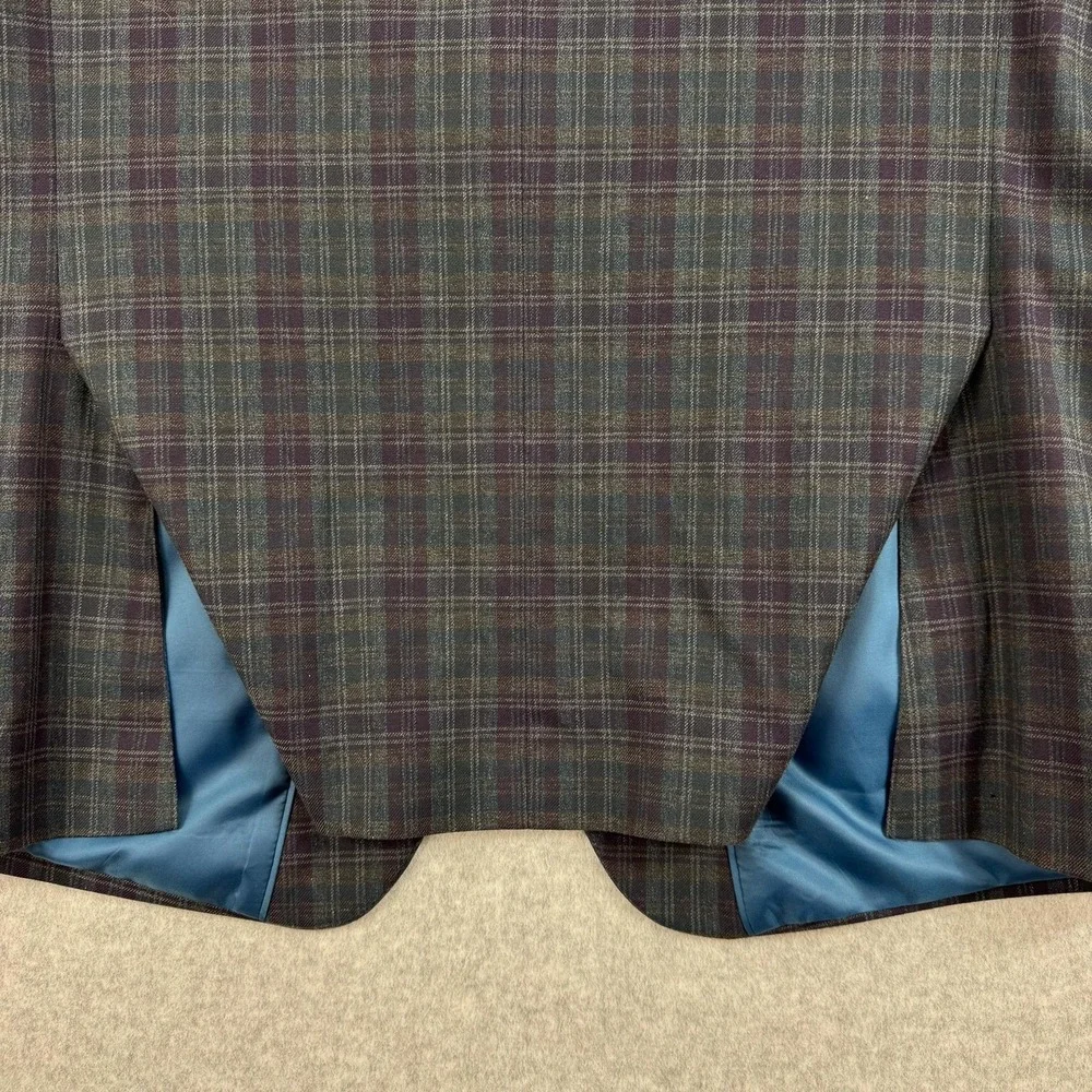 Perry Ellis Portfolio Blazer Mens 44R Gray Plaid Cotton Elbow Patch Sport Coat‎